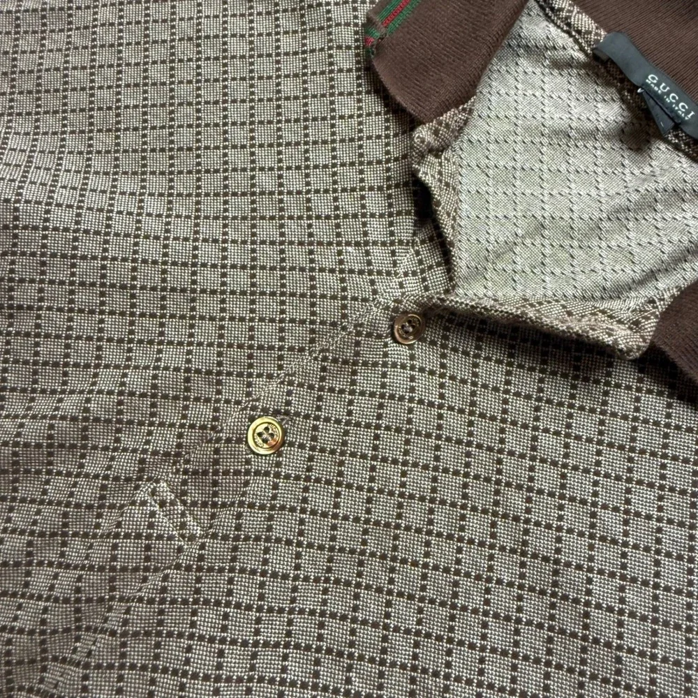 Gucci Mens Brown Geometric Polo Shirt